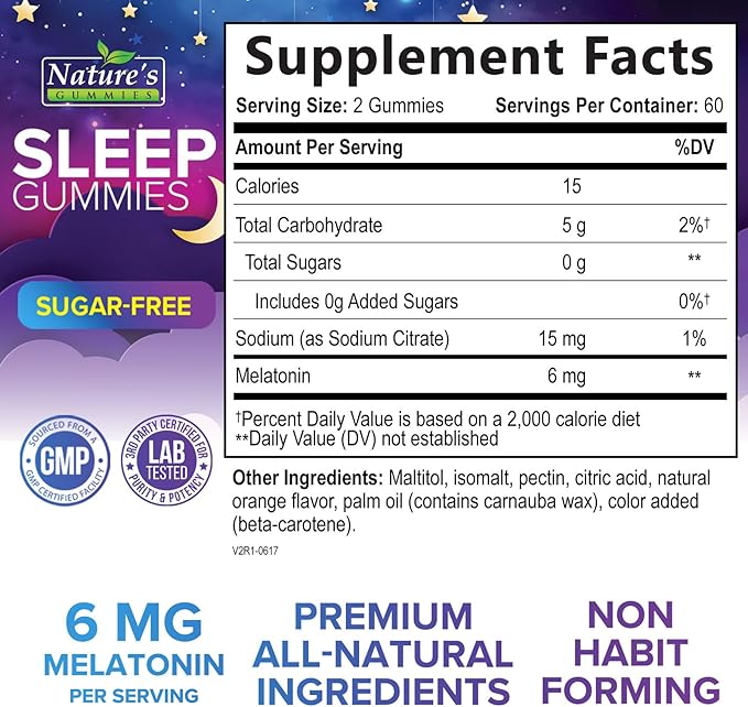 Sleep Gummies 6mg Per Serving - Sugar Free Melatonin Gummy Supplement for Adults - Natural Zero Sugar Sleeping Gummy for Adults & Kids, Orange Flavored, Extra Strength Sleep Support - 120 Gummies