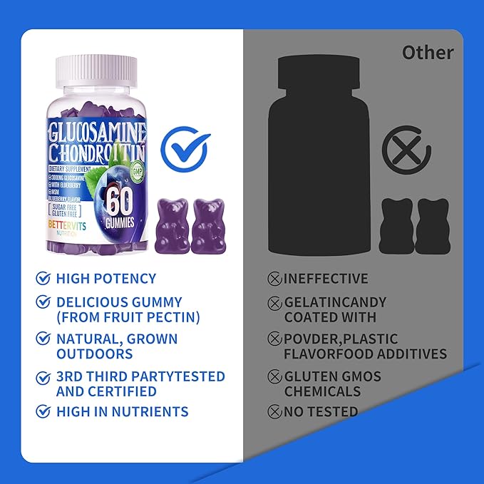 Glucosamine Chondroitin Gummies with MSM & Elderberry Extra Strength - Joint Support, Antioxidant Immune Support Supplement for Adults, Men & Women.120 Blueberry Gummies