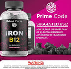 Vitamin B12 Gummies for Women & Men, 20mg Iron Supplement for Adults, Free Blood Builder for Anemia, Vitamin B12 Gummies with Iron & Natural Blackberry Flavor, Vegan, Non-GMO, 30 Day Supply