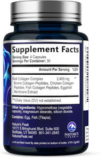 Multi Collagen Peptides Supplement for Hair, Nail, Skin - Type I, II, III, V, X, Collagen Powder Pills - Grass-Fed, Hydrolyzed for Bone and Joint Support for Women & Men, Non-GMO - 120 Capsules