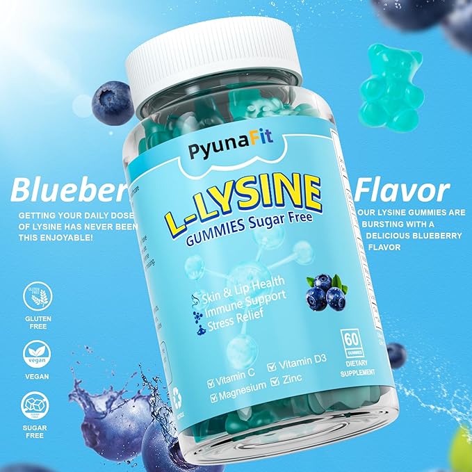 L-Lysine Gummies 1000mg, 5 in 1 Extra Strength for Immune Support, Skin & Lip Health, Chewable Lysine Supplement for Kids Adults, 60 Count