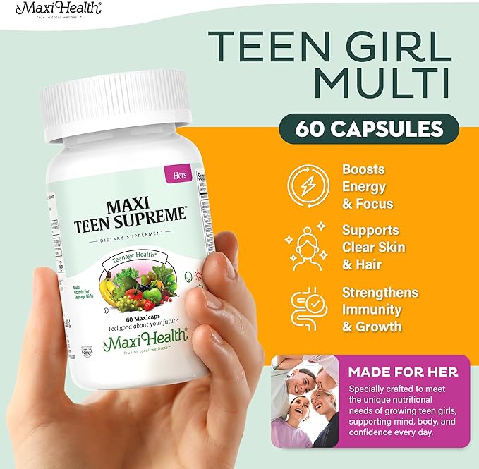 Teen Vitamins for Girls 12-17 - Teen Multivitamin Supreme with D3, Iron, Calcium, Biotin, Digestive Enzymes – Teenager Girl Multi Vitamins for Energy, Immune & Mood Support – 60 Count