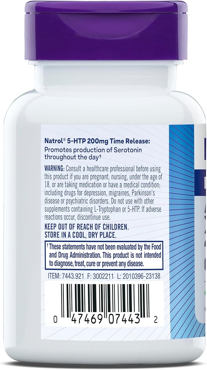 Natrol 5-HTP 200mg Dietary Supplement to Support a Balanced Mood, 60 Time Release Tablets, 60 Day Supply,(Pack of 2)
