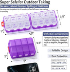 Foldable Weekly Pill Organizer 2 Times a Day with 2 Extra Compartments - Etched Labels - Portable 7 Day AM PM Medicine Box, Week Daily Travel Pill Case Holder for Vitamin, Supplement -Clear Purple