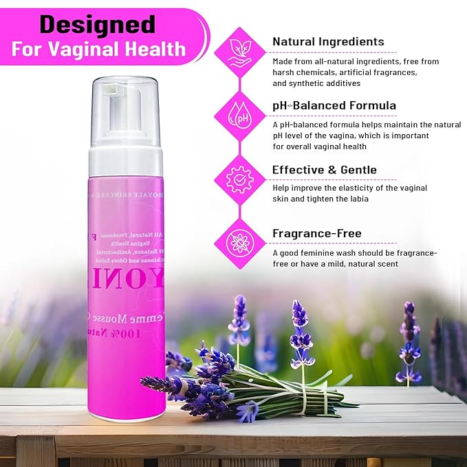 100% Natural Feminine Wash - 250 ml pH-Balanced Yoni Femme Mousse - Daily Intimate Cleansing Wash for Sensitive Skin - Gentle Vaginal Cleanser for Women