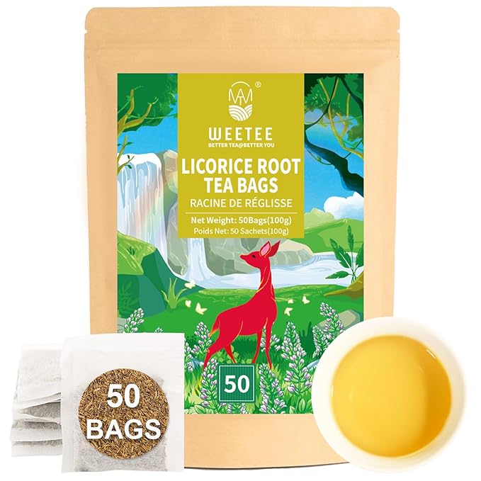WT WEETEE Licorice Root Tea Bags 50 Count, Naturally Sweet & No Added Sugar, Caffeine-Free, Warm, Mellow, and Pure Herbal Tea