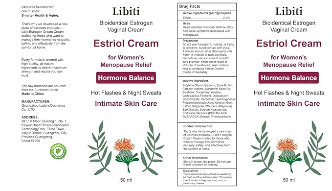 Estriol Cream for Women, Silky Peach Vaginal Estrogen Cream, Menopause Relief: Hormone Balance, Treat Night Sweats, Hot Flashes, and Care for Intimate Skin, 50g