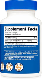 Nutricost Vitamin K2 MK-7 100 mcg, 240 Softgels - Gluten Free and Non-GMO MK7