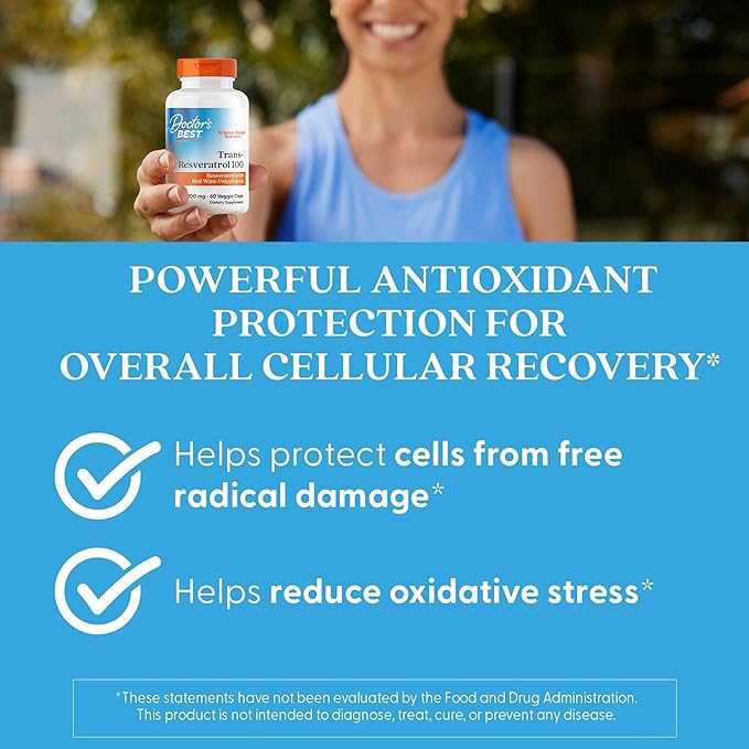 Doctors Best Trans-Resveratrol 100, Resveratrol with Red Wine Polyphenol (ResVinol), Non-GMO, Gluten Free, Soy Free, Vegan 60 Veggie Caps