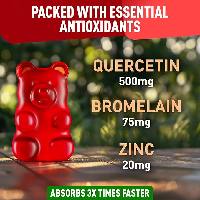 BioVit Quercetin Gummies 500MG - Activated Quercetin for Kids & Adults Immune System & Allergy - Chewable with Bromelain, Zinc, Vitamin C, Vitamin D3 - Made in USA - 60 Vegan Gummy Bears