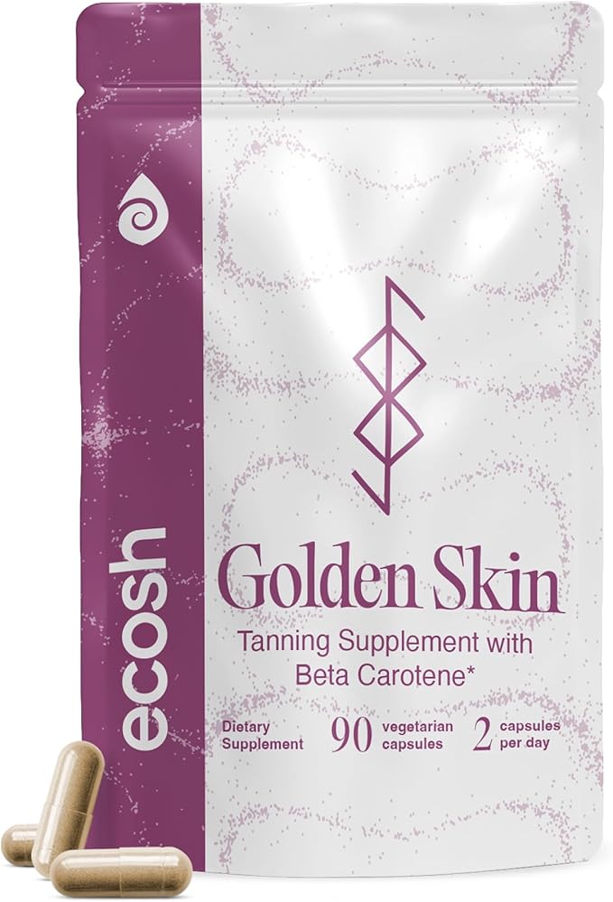Ecosh Golden Skin Tanning Supplement for Women & Men – Potent Tanning Pills with Beta Carotene, Lutein & L-Tyrosine for Skin Health | Natural Antioxidant Supplement & Tanning Vitamins | 90 Capsules