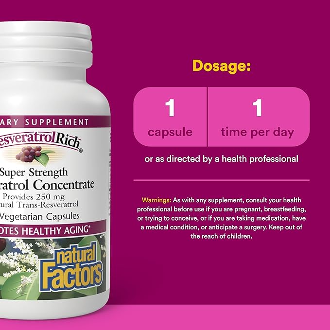 ResveratrolRich by Natural Factors, Super Strength Resveratrol Concentrate, Promotes Healthy Aging, 60 capsules (60 servings)