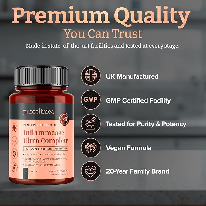 INFLAMMEASE Ultra Complete 1305mg – 90 Tablets (Turmeric Extract, Curcumin, Spirulina, Alpha Lipoic Acid, Resveratrol & Ginger Extract) – 3 Month Supply