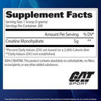 GAT SPORT Creatine Monohydrate Powder 1000 Grams, Strength, GLP1 Support, Brain Health, Anti-oxidant, Endurance, for Men & Women, 1 Kilo, Unflavored
