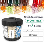 HIONXMGA Large Pill Dispenser with 7 Compartments, Portable Pill Bottle Organizer for Travel, Anti-Mix Supplement Organizer Easy Twist Wide-Opening, BPA-Free Pill Box Container with 20Pcs Labels,Black