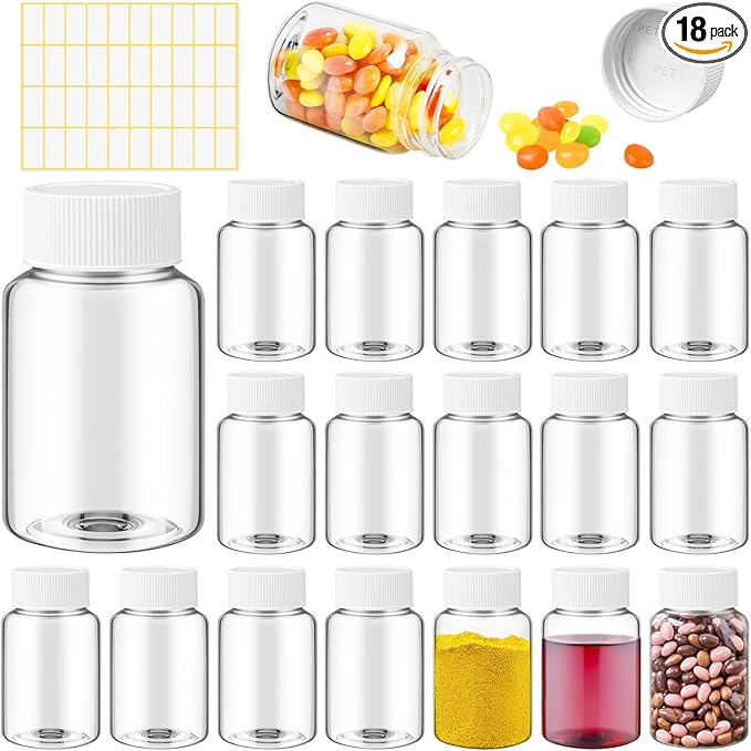 Lamoutor 18Pcs Clear Pill Bottle Plastic Medicine Bottle Empty Reagent Chemical Containers with Caps for Liquid Solid Powder Medicine 150ML