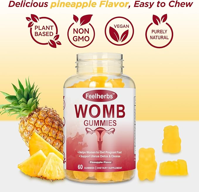 Womb Gummies for Women Ovary & Uterus Cleanse Detox, Pineapple Feminine Balance Fertility Gummies to Help Get Pregnant, Vegan Fertility Support, Gluten-Free, 60 Count