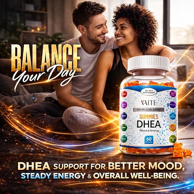 VAITE DHEA 50mg Gummies for Men and Women – Hormone Balance, Energy & Mood Support – Immune System Booster – Vegan, Gluten-Free, Non-GMO – Perimenopause & Menopause Supplement 60 Chews