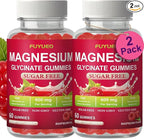 Magnesium Glycinate Gummies for Calm & Rest, Sugar Free High Absorption Magnesium Supplement for Men & Women, Gentle on Stomach, Chewable, Raspberry, 60 Count (Pack of 2)