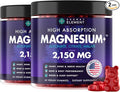 Magnesium Glycinate 2150 MG Gummies, High Absorption Magnesium Glycinate, Citrate & Malate, Sugar-Free, Vegan, Chews for Men & Women, 60 Gummies, Cherry Flavor, Pack of 2