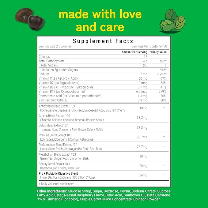 Kwala Nutrition Super Greens Gummies - with Moringa, Spirulina & Chlorella - Made in USA - 60 Gummies - 30 Day Supply