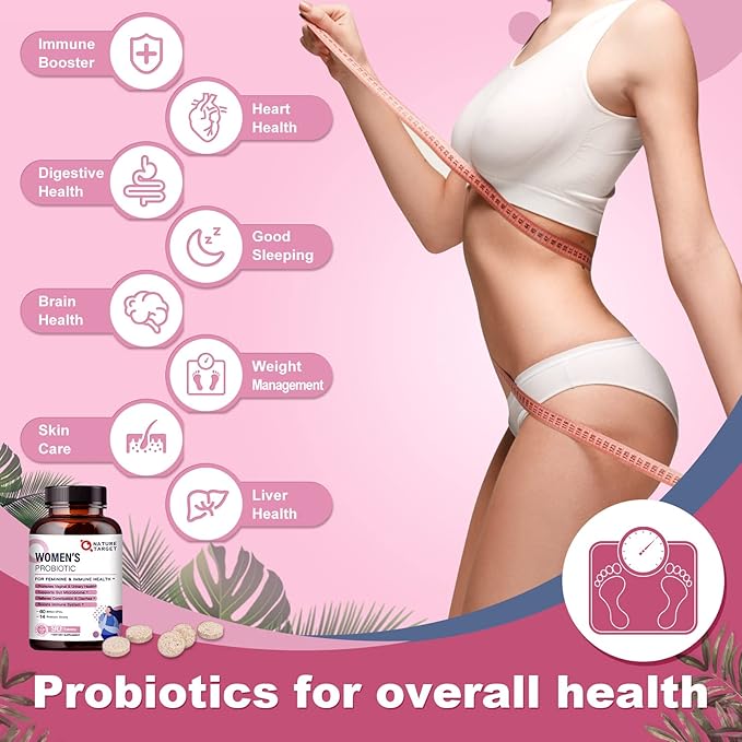 NATURE TARGET Probiotics-for-Women with Prebiotics, Cranberry and D-Mannose, 60-Billion-CFUs, Women's Probiotic for Digestive Health/Gut Health/Immune Booster