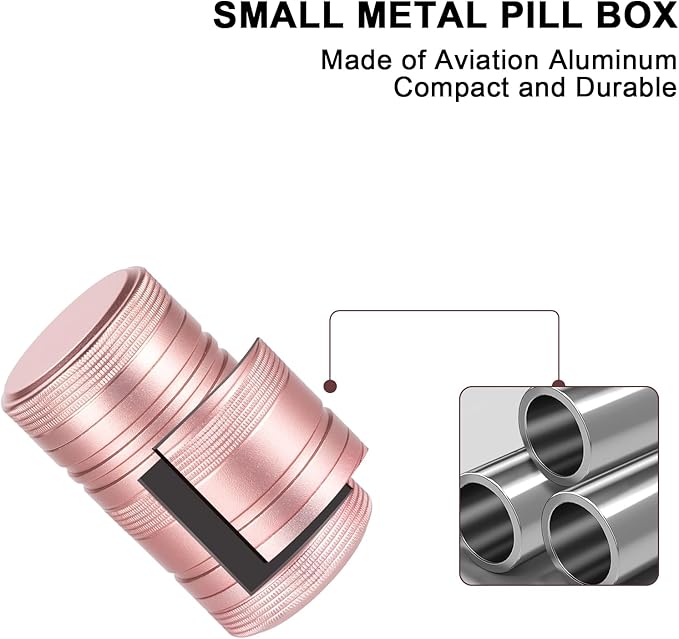 Small Pill Case Metal Pill Container - Waterproof Pill Box for Pocket Purse, Daily Travel Pill Holder 2 Times a Day, Portable Medicine Organizer for Vitamin, Fish Oils, Supplements Pink 1 Pack