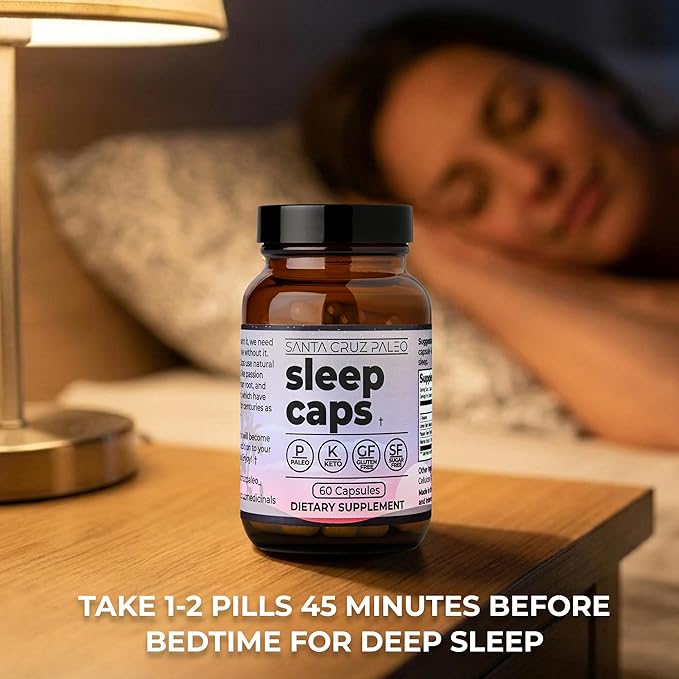 Santa Cruz Paleo Sleep Caps with L-Theanine, Lemon Balm, Passion Flower & Valerian Root, Melatonin-Free Nighttime Relaxation, Paleo & Keto Friendly, Sugar & Gluten Free, 60 Capsules