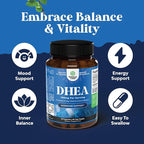 DHEA Supplement for Women & Men - DHEA 100mg per Serving for Hormone Balance, Mood Stability, Brain Function, Immune System & Energy - Dehydroepiandrosterone Capsules for Adults - 60 Count