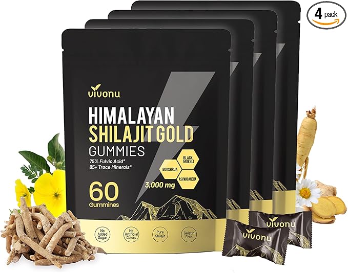 Shilajit Gummies, Shilajit micronutrient supplement, Himalayan premium ingredient Shilajit - Ashwagandha, Gokshura, Fulvic Acid & 85+ Trace Minerals I for Men, Women I Non-GMO I 100% Natural & Organic
