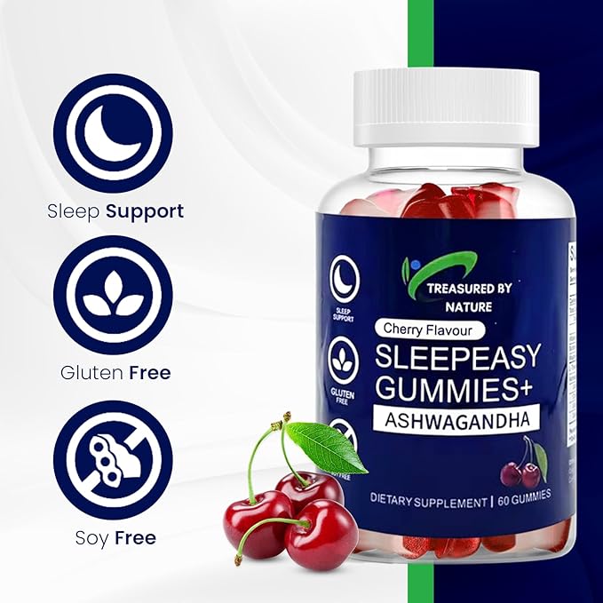 Sleep Easy Gummies Melatonin Free Nighttime Relaxation Aid with Ashwagandha, Magnesium Citrate & L-Theanine Calming Stress Relief Supplement | Gluten-Free | Non-Habit Forming