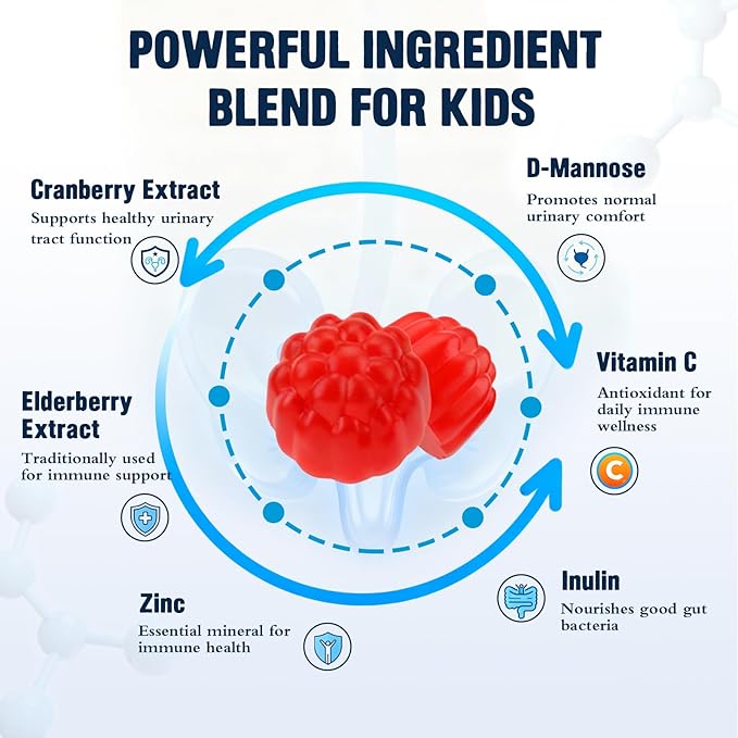 ABYSSUS Cranberry Gummies for Kids, D-Mannose with Cranberry Supplement, Elderberry & Vitamin C & Zinc, Urinary Tract Health & Immune Support, 60 Count