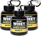 ONMYWHEY Protein Powder Container to Go - Travel Water Bottle Funnel for Mixes, Portable Pre Workout Supplement Containers & Dispenser Funnels, Mini Preworkout Supplements Holder Keychain Bottles