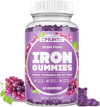 Iron Supplement for Women & Men - Iron Gummies with Vitamin B6, B12, C, Zinc, Folate for Adults & Kids - Support Iron Deficiency, Anemia, Energy Boost, Blood Builder - Sugar Free Vegan 60ct Grape
