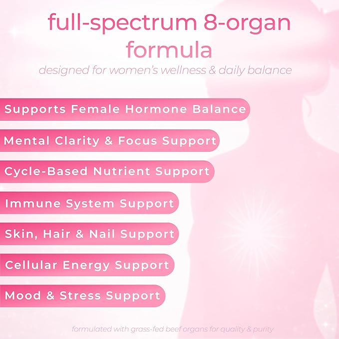 Beef Organ Supplement for Women – Grass-Fed Beef Liver, Ovary, Uterus & Organ Complex for Hormone Balance, Energy & PMS Support – Pasture-Raised + Vitamin C – 180 Capsules | Glow Girl | Zakrama