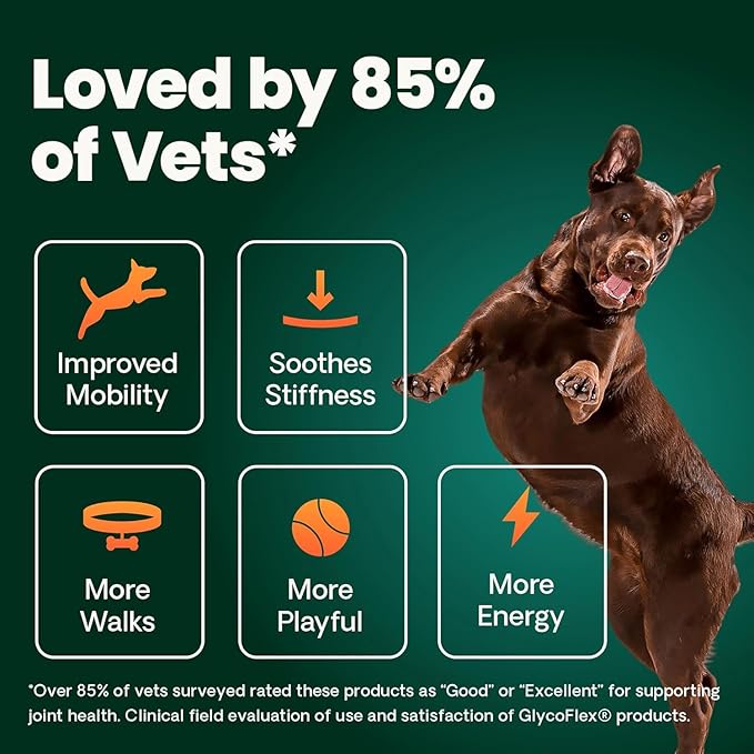 VetriScience Healthy Hip & Joint Chews, GlycoFlex Glucosamine and Green-Lipped Mussel Joint Support Supplement for Dogs, Promote Mobility and Protect Joints, Chicken, 120 Count