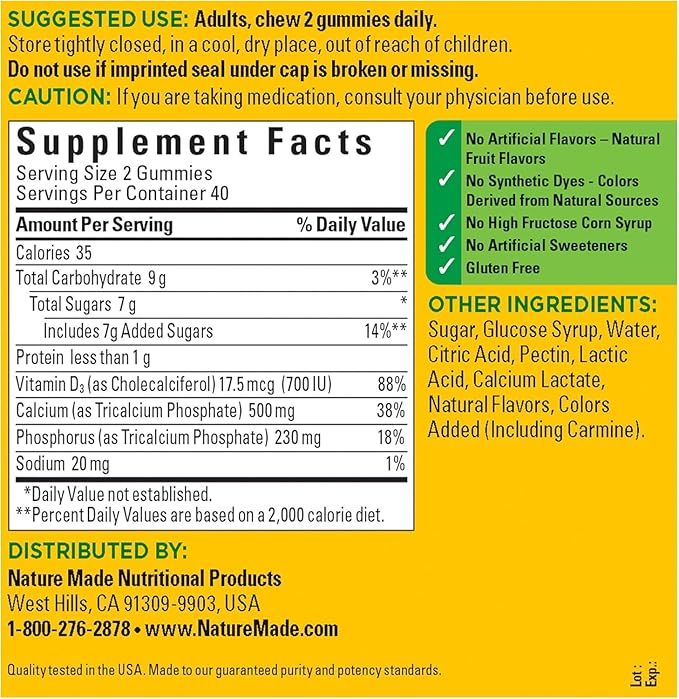 Nature Made Calcium Adult Gummies, 80 Count (Pack of 3)