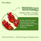 NEWELLME Sugar-Free Apple Cider Vinegar Gummies for Metabolism - 1000mg ACV with The Mother & Vitamin B12 for Energy Support - Vegan, Gluten-Free,120 Counts