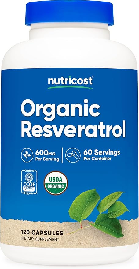 Nutricost Organic Resveratrol (600mg) 120 Capsules - USDA Organic, CCOF Certified, Vegan, GMO-Free, Gluten-Free, 60 Servings