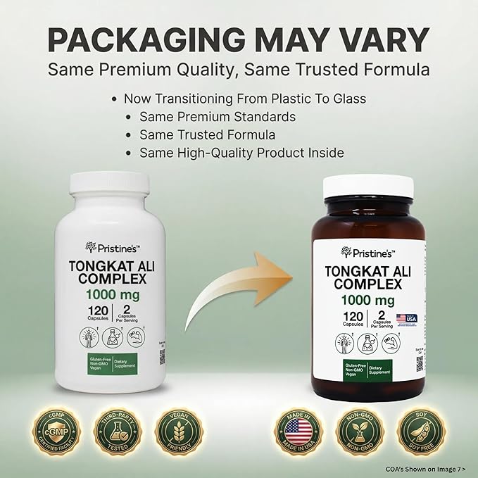 PRISTINE'S Tongkat Ali Capsules - 1000MG 60 Day Supply - Athletic Performance Support - Lean Mass Muscle Building Herbal Supplement for Men & Women - Vegan, Gluten Free, Non GMO