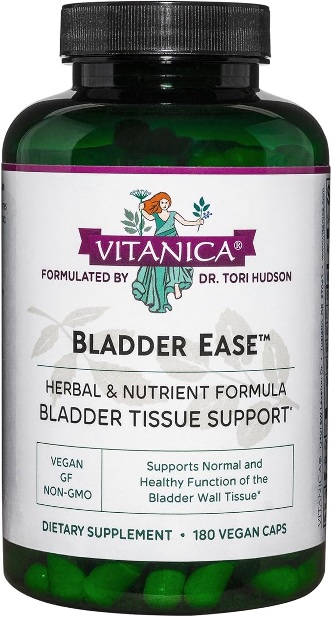 Vitanica Bladder Ease - Herbal Supplement for Bladder Tissue Health Support - Support Healthy Function of the Bladder Wall Tissue - Urinary Health Supplement with Vitamin A - Vegan - 180 Capsules