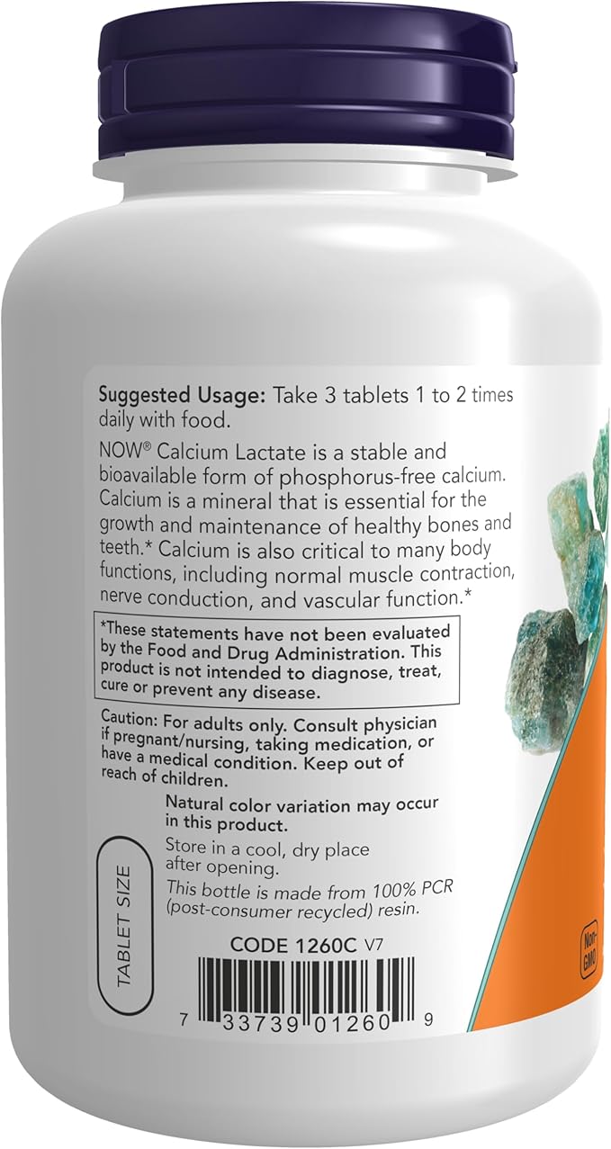 NOW Foods Supplements, Calcium Lactate, Supports Bone Health, Easy to Swallow Tablet, 250 Tablets