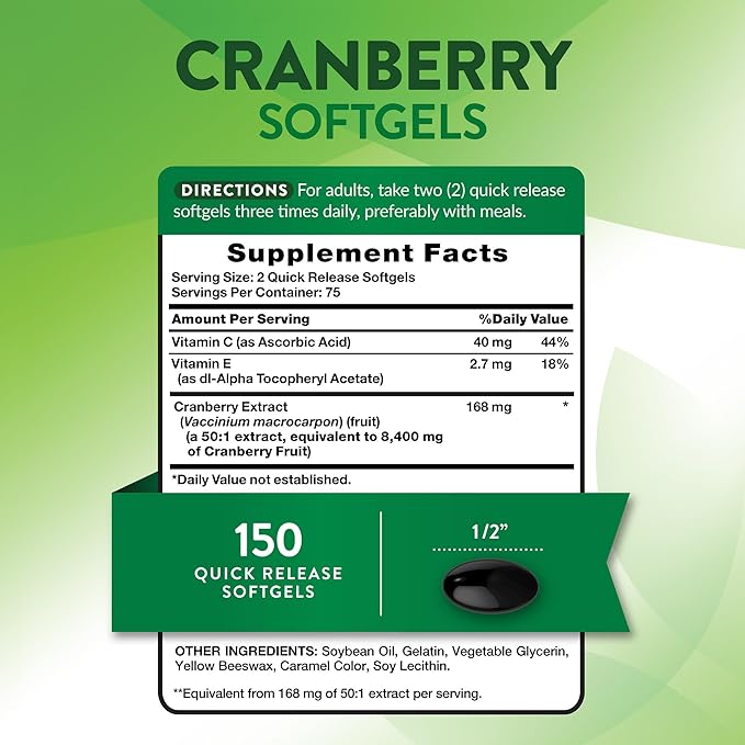Nature's Truth Cranberry Pills with Vitamin C | 150 Softgels | Urinary Tract Health Support | Non-GMO & Gluten Free Supplement