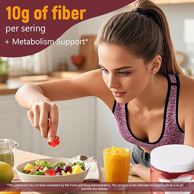 Migcopat Sugar Free Fiber Supplement, 10g Fiber Gummies for Adults, Apple Flavor with Probiotics, Vitamin C, ACV, Inulin, Support Digestive Health, 90 Count (Pack of 2)