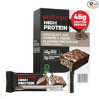 MUSASHI High Protein Bar, 45g Protein, 2g Total Sugars, Cookies & Cream, Post Workout and Protein Snack On The Go, 12 Pack of 3.2oz (90g) Bars