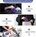 Foldable Weekly Pill Organizer 2 Times a Day with 2 Extra Compartments (Clear Printed Labels) - 7 Day AM PM Medicine Box, Week Daily Travel Pill Case Holder for Vitamin, Supplement - Clear Purple