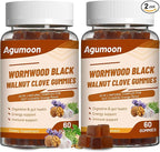 10-in-1 Wormwood Black Walnut Clove Gummies for Adults,Herbal Supplement for Gut Cleanse & Digestive Wellness with Garlic,Turmeric,Pumpkin Seed,Oregano,Moringa,120 Gummies
