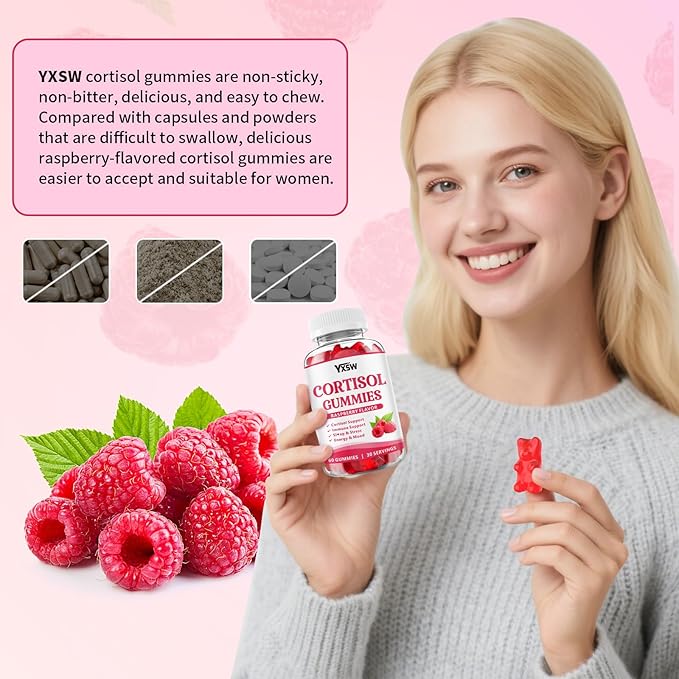 Cortisol Supplements Gummies for Women Sugar-Free Cortisol Gummies with Magnesium Glycinate Ashwagandha Rhodiola Rose Support Relaxation & Focus, Raspberry Flavor, 120 Count