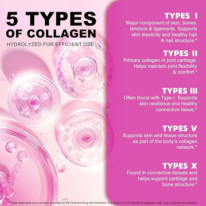 Multi Collagen Peptides Powder, 1lb – Types I, II, III, V, X | Hydrolyzed Collagen with Biotin, Vitamin C, Hyaluronic Acid, Keratin & Elastin | Supports Skin Hair Nail & Joint, Grass-Fed