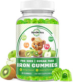 Iron Supplement Gummies for Kids - with Calcium, Zinc, Kids Multivitamin with Iron Gummies - Immune Support, Blood Builder & Energy Support for Iron Deficiency, Anemia, Apple & Kiwi Flavor, 60 Count